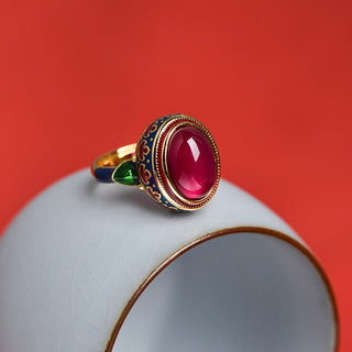 Buddha Gift 925 Sterling Silver Red Corundum Courage Ring