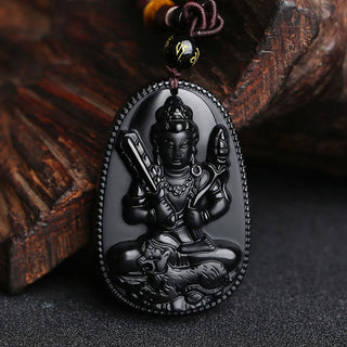 Buddha Gift Chinese Zodiac Natal Buddha Natural Black Obsidian Purification Necklace Pendant