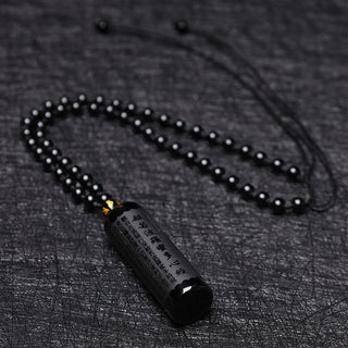 Buddha Gift Natural Black Obsidian Heart Sutra Purification Necklace Pendant