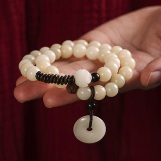 Buddha Gift Bodhi Seed Green Sandalwood Lotus Peace Buckle Harmony Double Wrap Bracelet