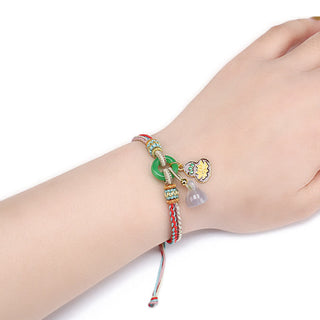 Buddha Gift Colorful Rope Chalcedony Lotus Jade Peace Buckle Harmony Gourd Charm Bracelet