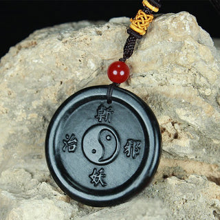Buddha Gift Natural Hetian Cyan Jade Yin Yang Luck Harmony Necklace Pendant