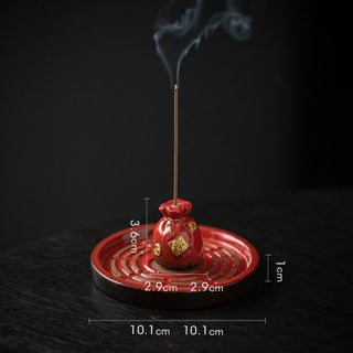 Buddha Gift Small Treasure Bowl Lucky Bag Bagua Tray Healing Ceramic Stick Incense Burner Decoration