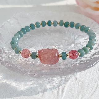 Buddha Gift Natural Hetian Jade Pearl Peace Buckle Fu Character Gourd Money Bag Strawberry Quartz PiXiu Luck Bracelet