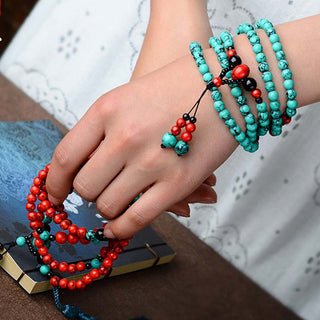 Buddha Gift Turquoise Black Onyx Red Turquoise Bead Protection Bracelet