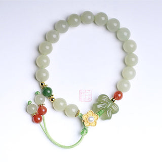 Buddha Gift 925 Sterling Silver Jade Luck Flower Butterfly Bracelet