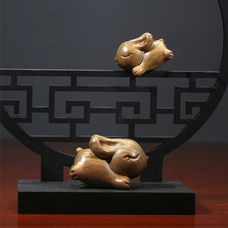 Buddha Gift Green Sandalwood Small Mini Cute Rabbit Bunny Peace Decorations