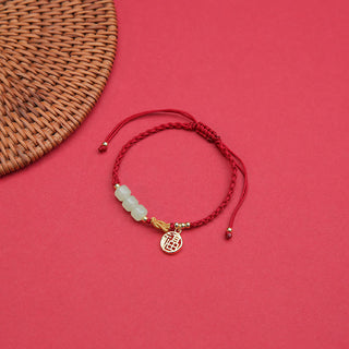 Buddha Gift Handcrafted Jade Bead Fu Character Charm Luck Red Rope Bracelet