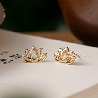 Buddha Gift 925 Sterling Silver Lotus Flower Blessing Earrings
