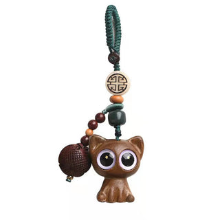 Buddha Gift Green Sandalwood Lucky Cat Koi Fish Cure Key Chain Phone Hanging Decoration