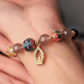 Buddha Gift Natural Gray Agate Five Directions Gods of Wealth Om Mani Padme Hum Buddha Charm Bracelet