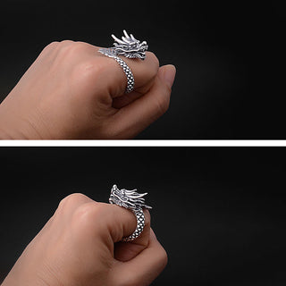 Buddha Gift 990 Sterling Silver Vintage Dragon Design Luck Protection Strength Adjustable Ring
