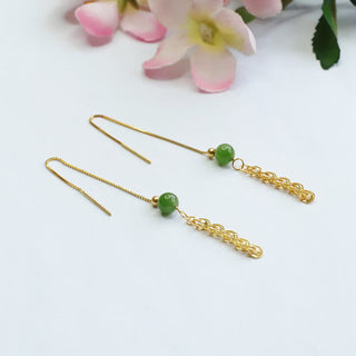Buddha Gift 925 Sterling Silver Natural Hetian Cyan Jade Bead Luck Phoenix Tail Drop Earrings