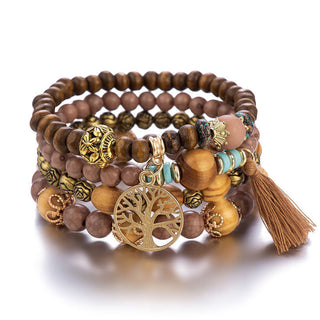 Buddha Gift Wenge Wood Layered Tree Tassel Healing Bracelet