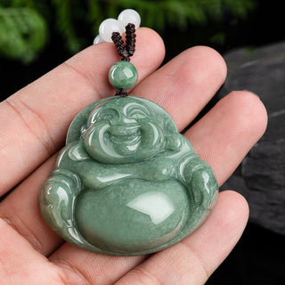 Buddha Gift Laughing Buddha Cyan Jade Harmony Necklace String Bead Pendant
