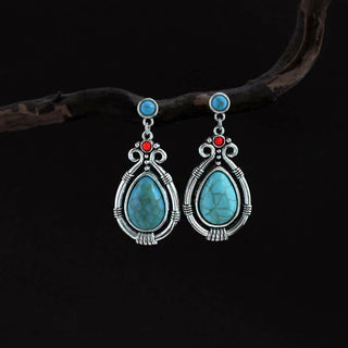 Buddha Gift Tibet Vintage Turquoise Waterdrop Strength Drop Dangle Earrings Clips