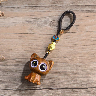 Buddha Gift Green Sandalwood Lucky Cat Koi Fish Cure Key Chain Phone Hanging Decoration