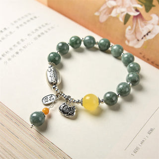 Buddha Gift 925 Sterling Silver Cyan Jade Amber Success Bracelet