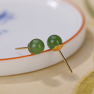 Buddha Gift 925 Sterling Silver Round Cyan Jade Healing Calm Stud Earrings