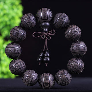 Buddha Gift Chinese Zodiac Rosewood Ebony Copper Coin PiXiu Carved Warmth Bracelet