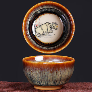 Buddha Gift 12 Chinese Zodiac Pattern Ceramic Teacup Kung Fu Jian Chinese Zhan Tea Cup 73ml