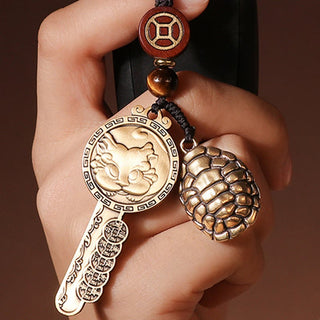 Buddha Gift PiXiu Wealth Copper Coin Yin Yang Bagua Handmade Key Chain