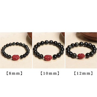 Buddha Gift Chinese Zodiac Natal Buddha Natural Black Obsidian Cinnabar Purification Bracelet