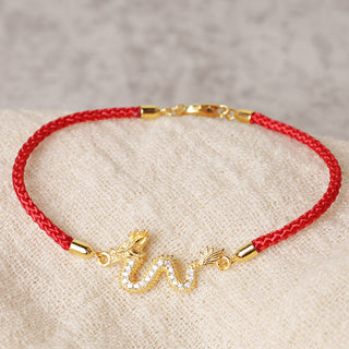 Buddha Gift 925 Sterling Silver Year Of The Dragon Auspicious Golden Dragon Luck Red Rope Chain Bracelet (Extra 30% Off | USE CODE: FS30)