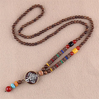 Buddha Gift Tibetan Wenge Wood Bodhi Seed Agate Elephant Protection Necklace Pendant