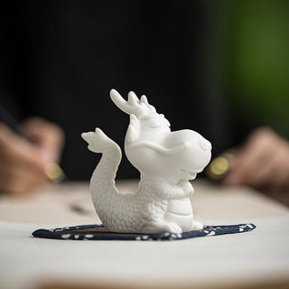 Buddha Gift Year Of The Dragon Luck White Porcelain Ceramic Tea Pet Home Figurine Decoration