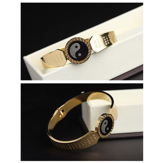 Buddha Gift Yin Yang Lotus Om Mani Padme Hum Mantra Titanium Steel Harmony Bracelet Bangle