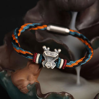 Buddha Gift Handmade 999 Sterling Silver Year of the Dragon Chinese Zodiac Protection Colorful Reincarnation Knot Rope Bracelet