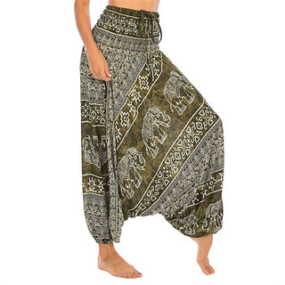 Buddha Gift Two Style Wear Elephant Pattern Loose Smocked Harem Trousers Jumpsuit Women's Yoga Pants