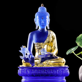 Buddha Gift Medicine Buddha Handmade Liuli Crystal Art Piece Compassion Statue Home Office Offering Decoration