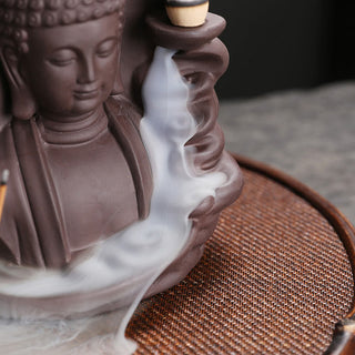 Buddha Gift Tibetan Avalokitesvara Buddha Lotus Healing Backflow Smoke Fountain Incense Burner