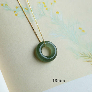 Buddha Gift Natural Round Jade Peace Buckle Luck Abundance Necklace Pendant