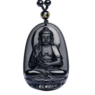 Buddha Gift Chinese Zodiac Obsidian Buddha Amulet Protection Pendant Necklace