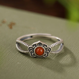 Buddha Gift 925 Sterling Silver Red Agate Bead Logical Thinking Ring