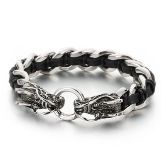 Buddha Gift Dragon Leather Titanium Steel Protection Luck Braided Bracelet