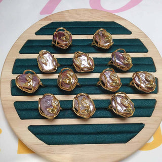 Buddha Gift Pearl Copper Plated Gold Flower Happiness Wealth Ring