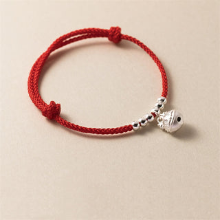 Buddha Gift Year of the Dragon 925 Sterling Silver Handmade Dragon Carved Success Braided Red Bracelet