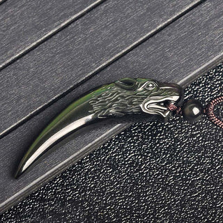 Buddha Gift Natural Black Obsidian Ice Obsidian Rainbow Obsidian Wolf Tooth Pattern Strength Necklace Pendant