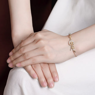 Buddha Gift 925 Sterling Silver Hetian Jade Peace Buckle Lotus Luck Chain Bracelet