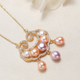 Buddha Gift 18K Gold Plated Natural Pearl Chinese Lock Charm Sincerity Necklace Pendant