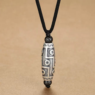 Buddha Gift Tibet Nine-Eye Dzi Bead Pattern Copper Auspicious Clouds Wealth Necklace Pendant