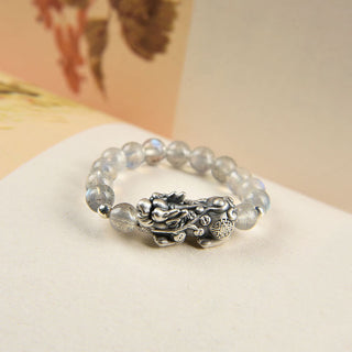 Buddha Gift 925 Sterling Silver Natural Garnet Moonstone Red Agate PiXiu Wealth Ring