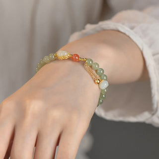 Buddha Gift 925 Sterling Silver Hetian Jade Gourd Lotus Abundance Luck Bracelet