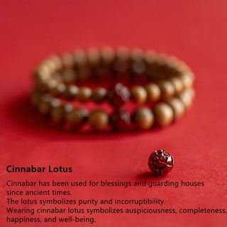 Buddha Gift Peach Wood Lotus Cinnabar Luck Wealth Bracelet