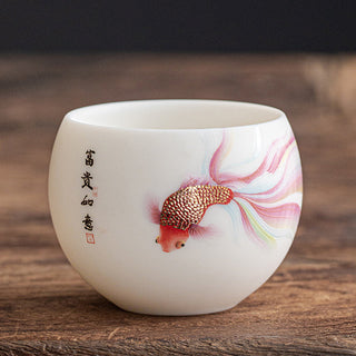 Buddha Gift Koi Fish White Porcelain Ceramic Teacup Kung Fu Tea Cup