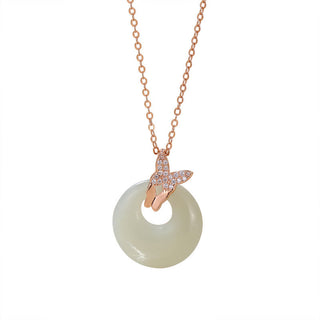 Buddha Gift 925 Sterling Silver Natural Hetian Jade Zircon Butterfly Luck Necklace Pendant